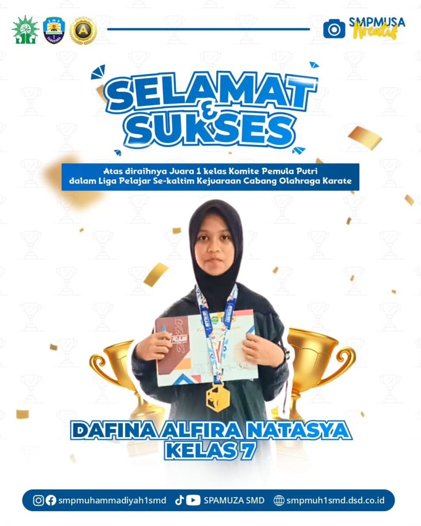 Selamat & Sukses atas diraihnya Juara 1 Kelas Komite Pemula Putri dalam Liga Pelajar Se-Kaltim Kejuaraan Cabang Olahraga Karate